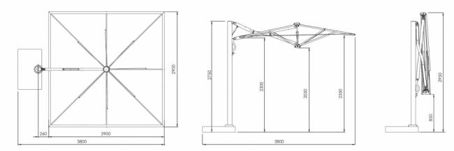Зонт профессиональный 2.9х2.9 м Astro Titanium титан, слоновая кость 2900х2900 мм