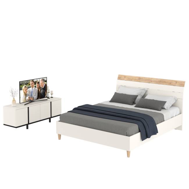 Кровать 11.41 Муссон 1600 с ортопедом и ТВ-тумба Квадро 13.276 цвет белый/чёрный/дуб эндгрейн элегантный Кровать 11.41 Муссон 1600 с ортопедом и ТВ-тумба Квадро 13.276 цвет белый/чёрный/дуб эндгрейн элегантный