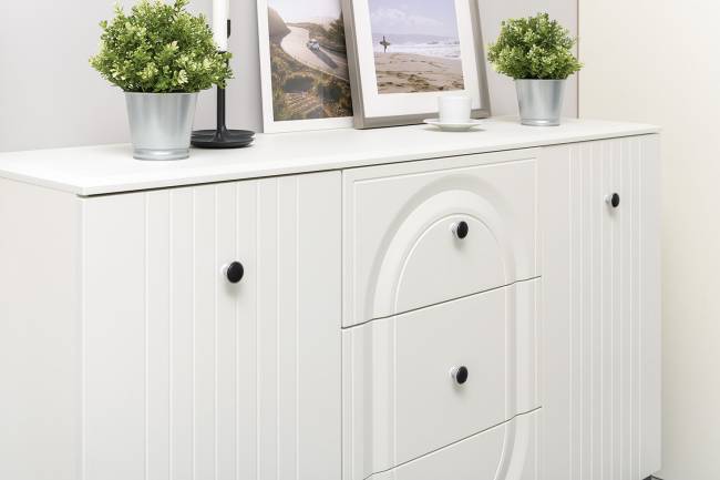 Пенал со стеклом и комод-ТВ-тумба Валенсия цвет белый шагрень Пенал со стеклом и комод-ТВ-тумба Валенсия цвет белый шагрень