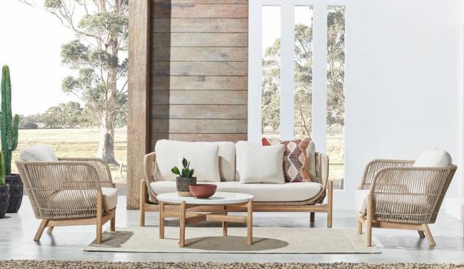 Комплект деревянной плетеной мебели Talara бежевый, лен Комплект деревянной плетеной мебели Talara бежевый, лен