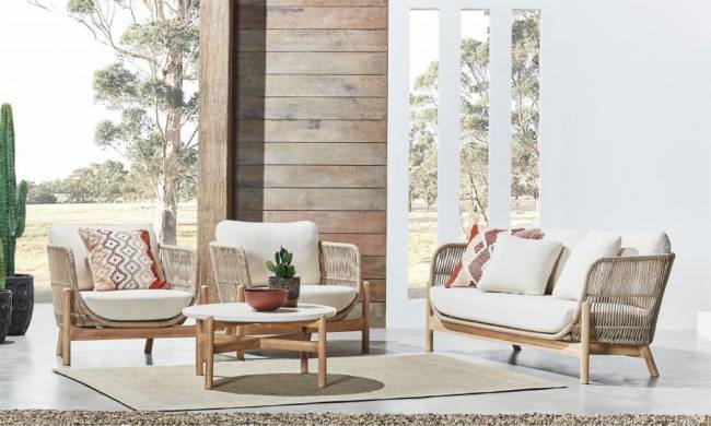 Комплект деревянной плетеной мебели Talara бежевый, лен Комплект деревянной плетеной мебели Talara бежевый, лен