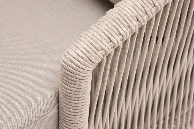 "Верона" диван 3-местный плетеный из роупа, каркас алюминий белый муар, роуп бежевый круглый, ткань бежевая 052 "Верона" диван 3-местный плетеный из роупа, каркас алюминий белый муар, роуп бежевый круглый, ткань бежевая 052