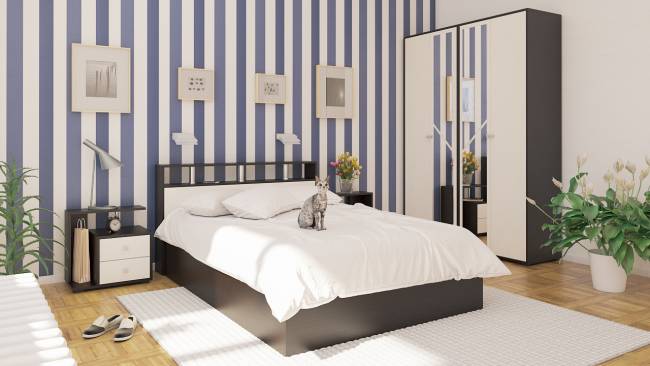 Комплект прикроватных тумб Камелия (левая + правая) цвет венге/дуб лоредо