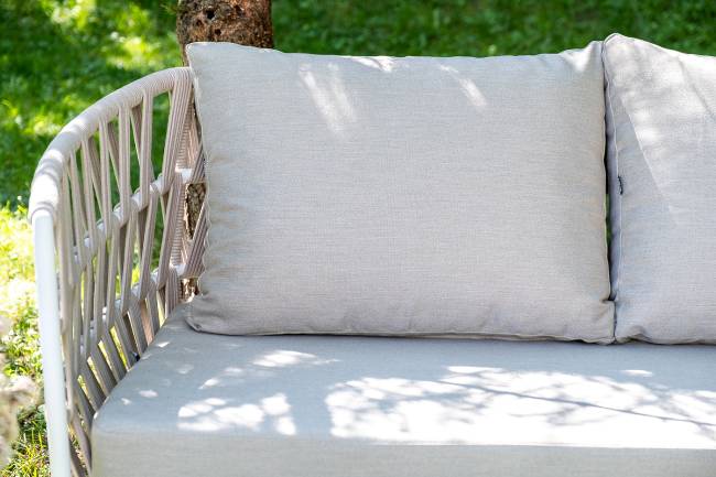 "Диего" лаунж-зона 4-местная плетеная из роупа (веревки), каркас алюминиевый белый, роуп бежевый