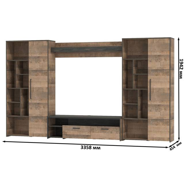 Большая стенка в гостиную в лофт стиле Трувор № 75 цвет дуб гранж песочный/интра Большая стенка в гостиную в лофт стиле Трувор № 75 цвет дуб гранж песочный/интра