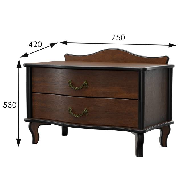 Тумбочка Джульетта широкая 2 ящика орех Л