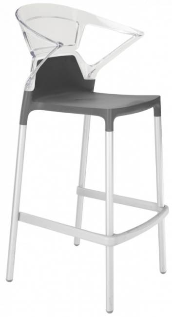 Кресло пластиковое барное Ego-K Bar сатинированный алюминий, антрацит матовый, прозрачный 560х550х1100 мм