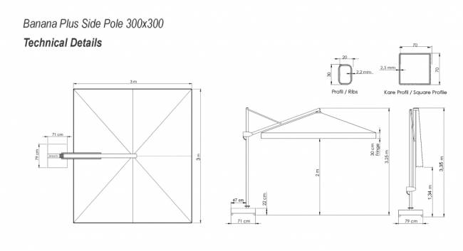 Зонт профессиональный 3х3 м Banana Plus серебристый, бирюзовый 3000х3000 мм Зонт профессиональный 3х3 м Banana Plus серебристый, бирюзовый 3000х3000 мм