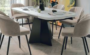 Стол САХАРА 180 БЕЛЫЙ МРАМОР АКТИВНЫЙ , керамика / Черный каркас, М-City