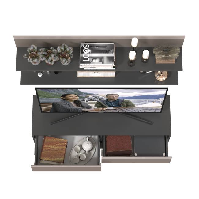 Две открытых полки Сидней и ТВ-тумба цвет антрацит/МДФ веллюто капучино