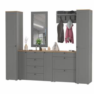 Стенка в прихожую Остин № 58 цвет серый графит/дуб крафт золотой