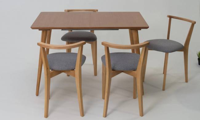 Стол Монте 120 натур со стульями Франк натур рогожка серый