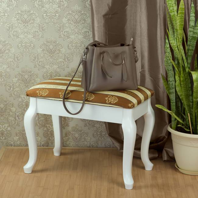 Банкетка Ретро с ящиком белый, ткань полоса коричн.
