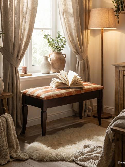 Банкетка Вивальди М с ящиком средне-коричневый, ткань полоса коричн.