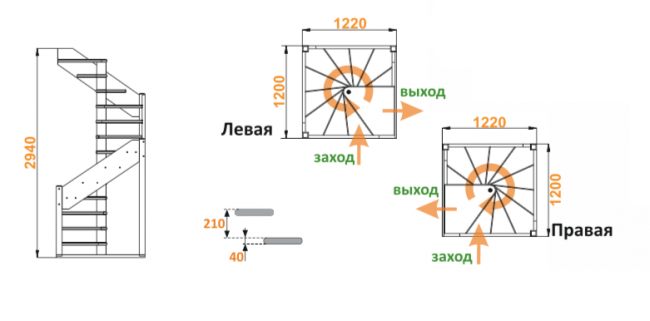 Деревянная лестница ЛС-1.2х под покраску
