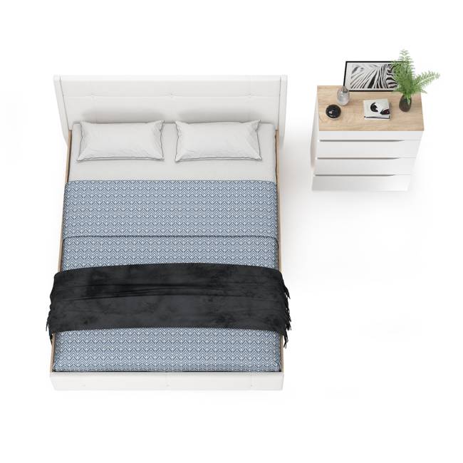 Комод Муссон с кроватью 1600 с подъёмным основанием цвет белый/дуб эндгрейн элегантный/кожзам белый