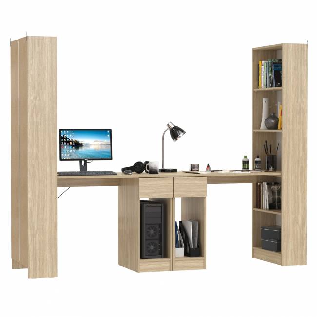 Комбинированные шкафы Лайт 10.01 с письменными столами с ящиком цвет плэйн