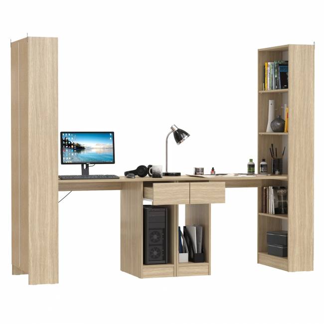 Комбинированные шкафы Лайт 10.01 с письменными столами с ящиком цвет плэйн