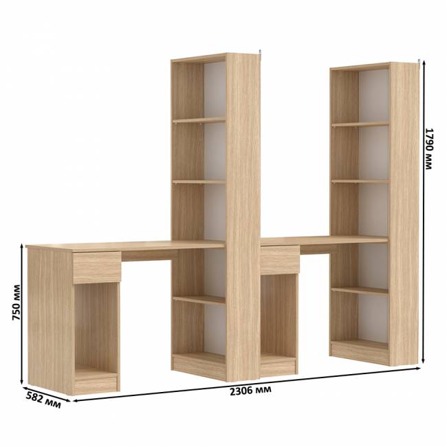 Комбинированные шкафы Лайт 10.01 с письменными столами с ящиком цвет плэйн