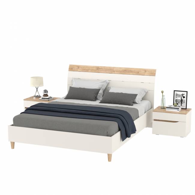 Две прикроватных тумбочки и кровать с основанием 1600 Муссон 11.41 цвет белый/дуб эндгрейн элегантный Две прикроватных тумбочки и кровать с основанием 1600 Муссон 11.41 цвет белый/дуб эндгрейн элегантный