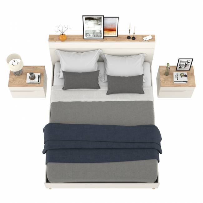 Две прикроватных тумбочки и кровать с основанием 1600 Муссон 11.41 цвет белый/дуб эндгрейн элегантный Две прикроватных тумбочки и кровать с основанием 1600 Муссон 11.41 цвет белый/дуб эндгрейн элегантный