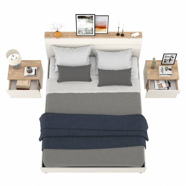 Две прикроватных тумбочки и кровать с основанием 1600 Муссон 11.41 цвет белый/дуб эндгрейн элегантный Две прикроватных тумбочки и кровать с основанием 1600 Муссон 11.41 цвет белый/дуб эндгрейн элегантный