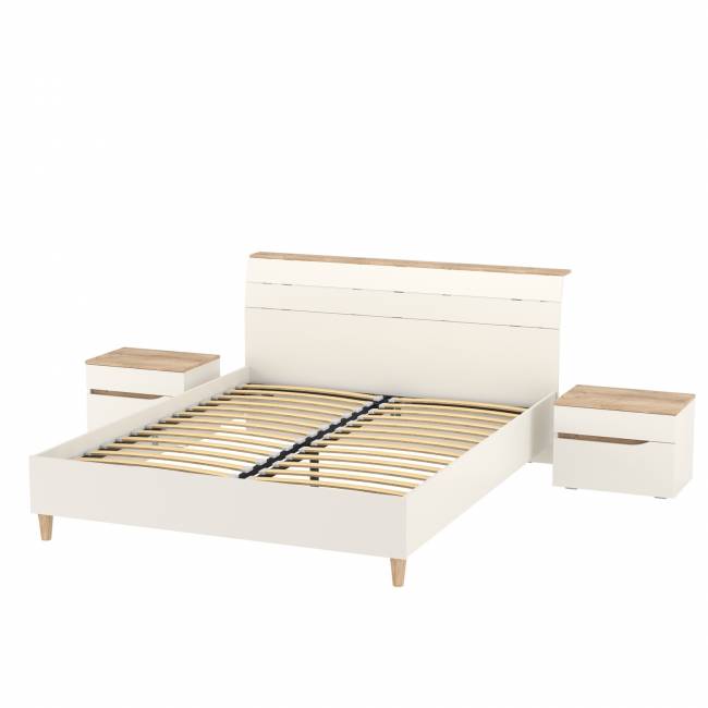 Две прикроватных тумбочки и кровать с основанием 1600 Муссон 11.41 цвет белый/дуб эндгрейн элегантный Две прикроватных тумбочки и кровать с основанием 1600 Муссон 11.41 цвет белый/дуб эндгрейн элегантный