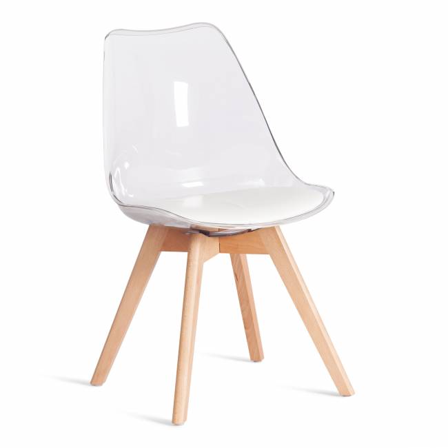 Стул TULIP (mod. 73-1) дерево/пластик/экокожа, 47,5x55x80 см, Прозрачный (Transparent) (Комплект из 4 шт.) прозрачный