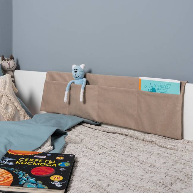 Накладка-карман для кроватей Джастин ткань серо-бежевая