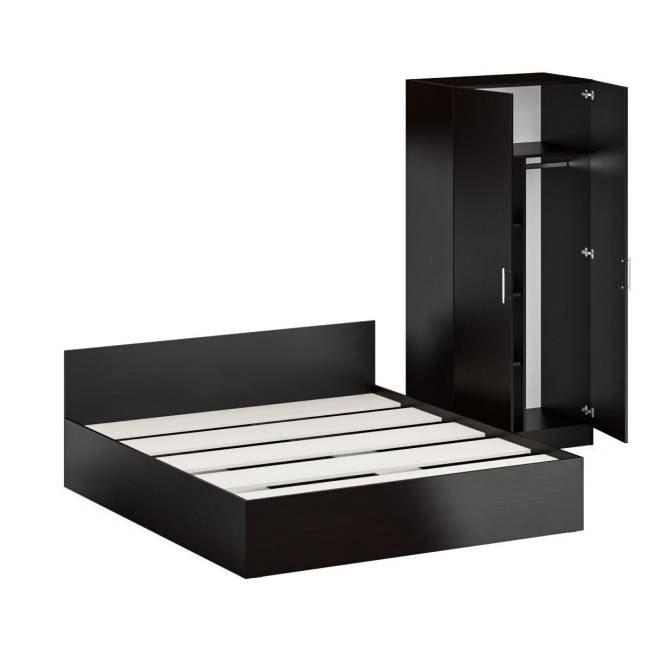 Кровать двуспальная 1800 со шкафом для одежды 2-х створчатым Стандарт цвет венге Кровать двуспальная 1800 со шкафом для одежды 2-х створчатым Стандарт цвет венге